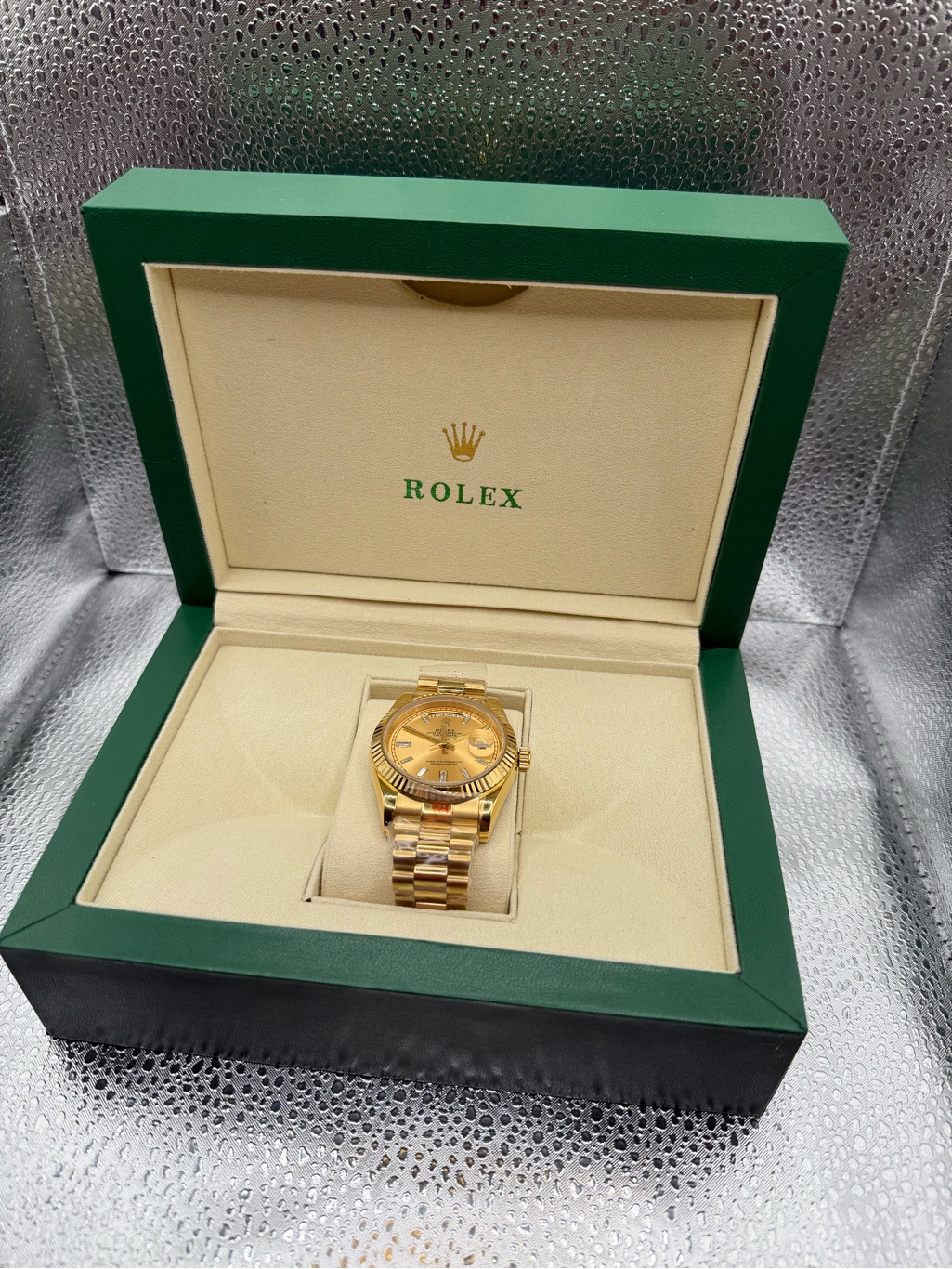 Rolex Gold Watch With Green Presentation Box